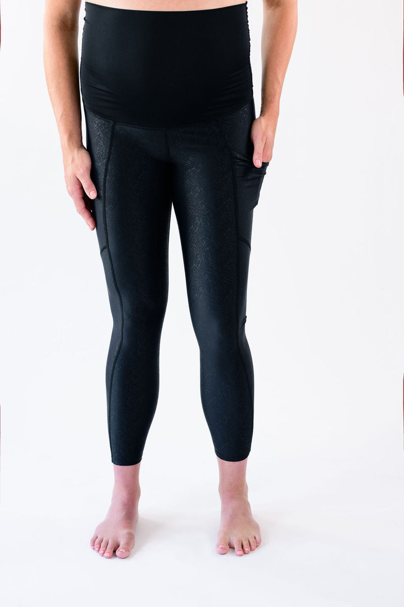 Janey Over-Belly High Shine 7/8 Legging - Speckled Black